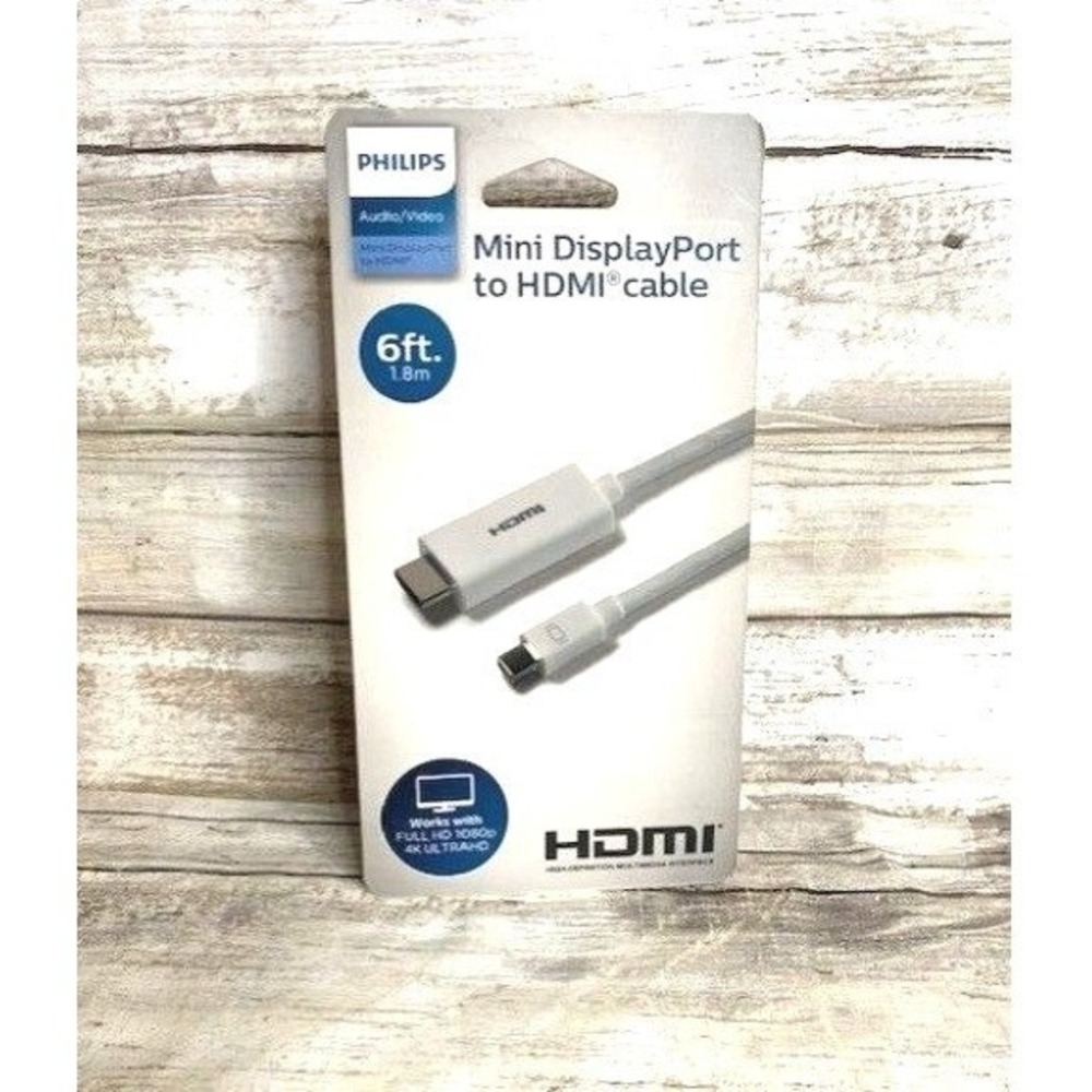 Philips Mini‎ DisplayPort To HDMI Cable 6 Ft / 1.8m For Full HD 1080p & 4K Ultra